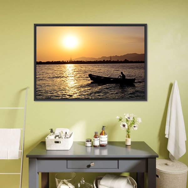 Man Boating On Lake Canvas Wall Art-3 Horizontal-Gallery Wrap-25" x 16"-Tiaracle