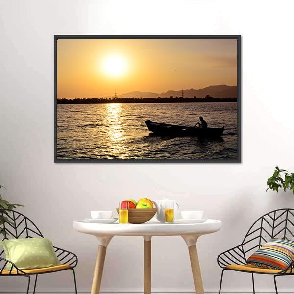 Man Boating On Lake Canvas Wall Art-3 Horizontal-Gallery Wrap-25" x 16"-Tiaracle