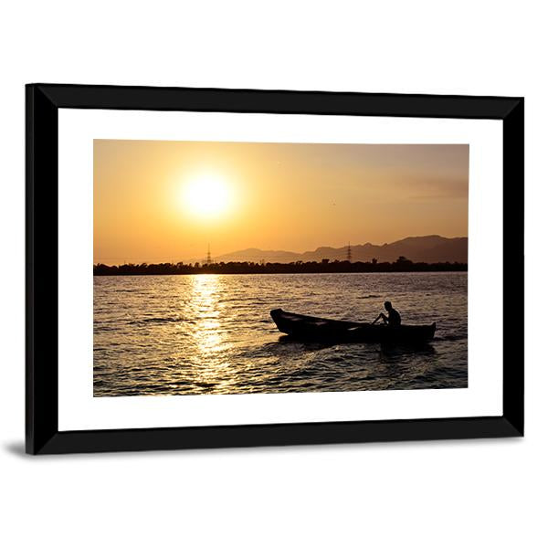 Man Boating On Lake Canvas Wall Art-3 Horizontal-Gallery Wrap-25" x 16"-Tiaracle