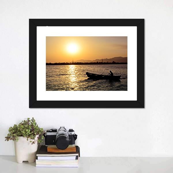 Man Boating On Lake Canvas Wall Art-1 Piece-Framed Print-20" x 16"-Tiaracle