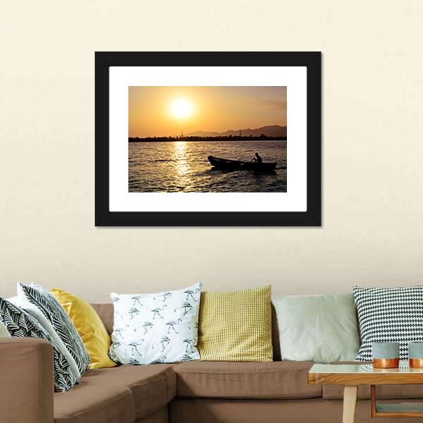 Man Boating On Lake Canvas Wall Art-3 Horizontal-Gallery Wrap-25" x 16"-Tiaracle