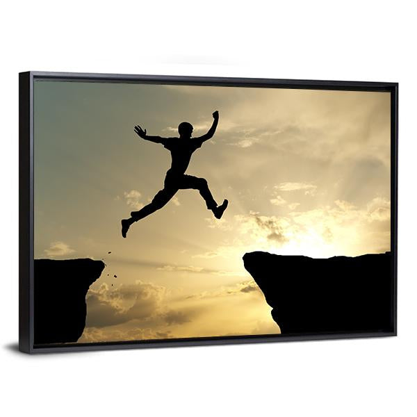 Man Jump Through Gap Canvas Wall Art-3 Horizontal-Gallery Wrap-25" x 16"-Tiaracle