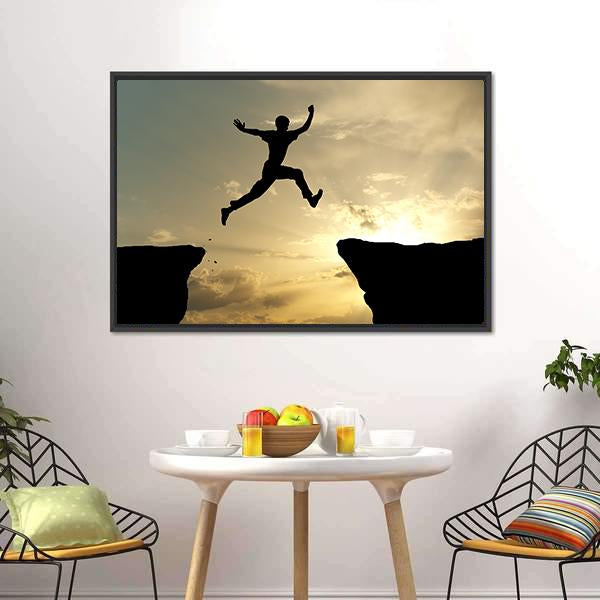 Man Jump Through Gap Canvas Wall Art-3 Horizontal-Gallery Wrap-25" x 16"-Tiaracle
