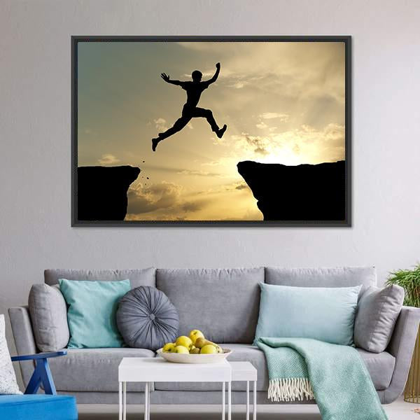 Man Jump Through Gap Canvas Wall Art-3 Horizontal-Gallery Wrap-25" x 16"-Tiaracle