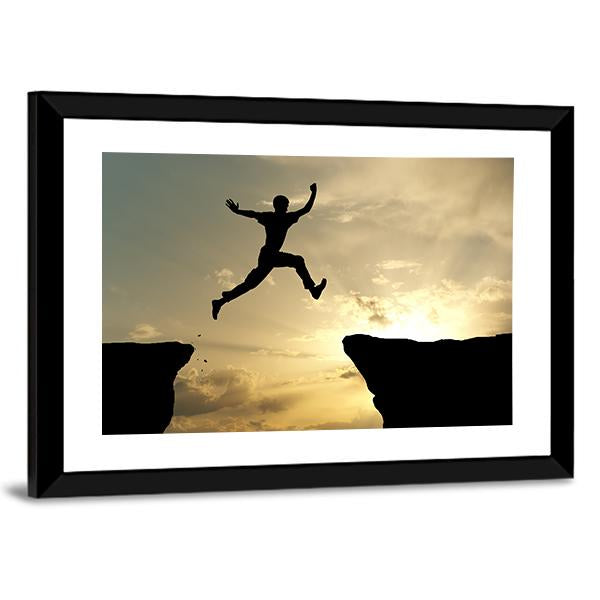 Man Jump Through Gap Canvas Wall Art-3 Horizontal-Gallery Wrap-25" x 16"-Tiaracle