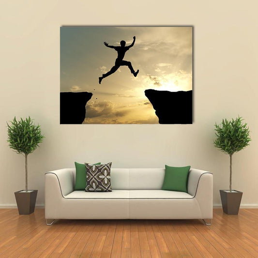 Man Jump Through Gap Canvas Wall Art-1 Piece-Gallery Wrap-48" x 32"-Tiaracle