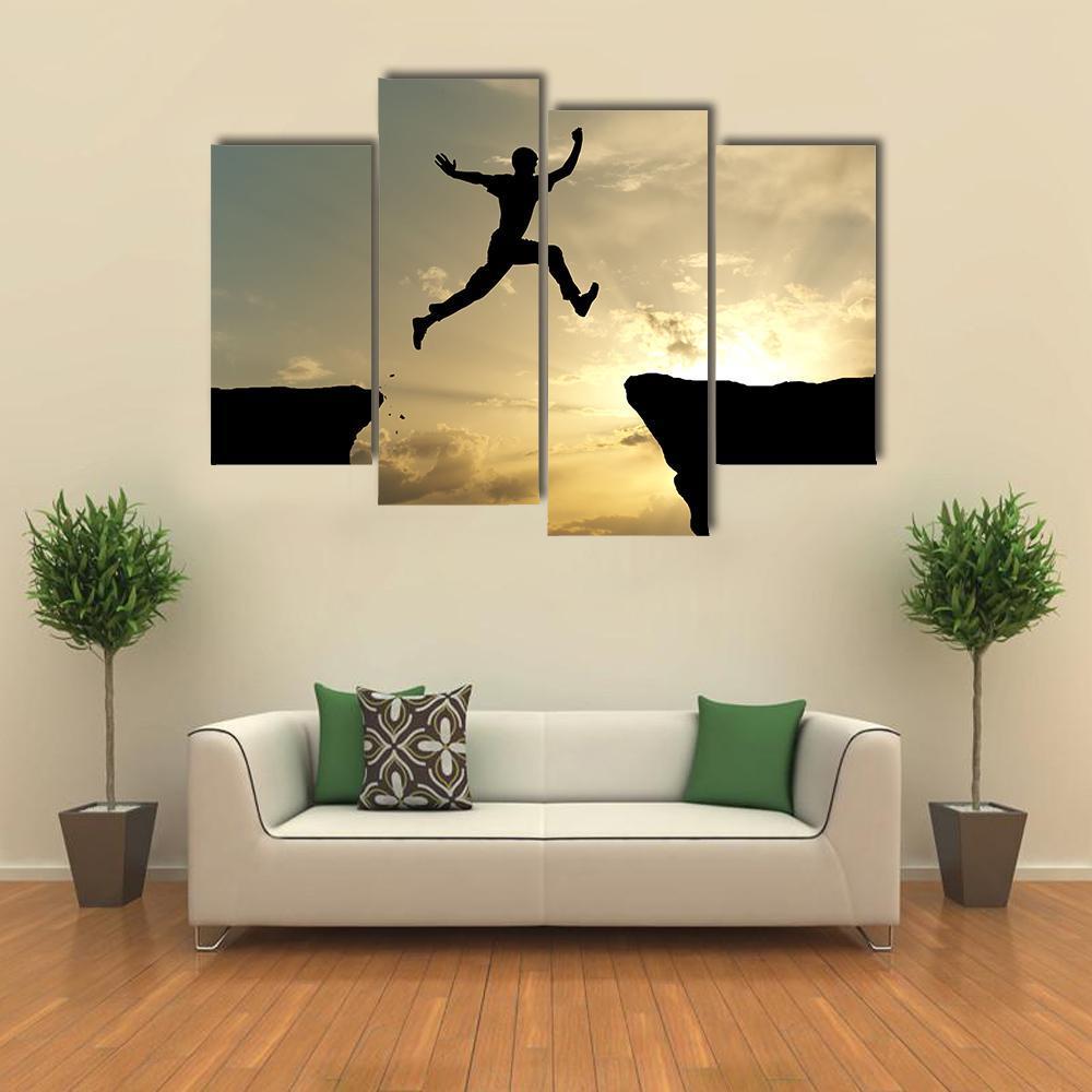 Man Jump Through Gap Canvas Wall Art-4 Pop-Gallery Wrap-50" x 32"-Tiaracle