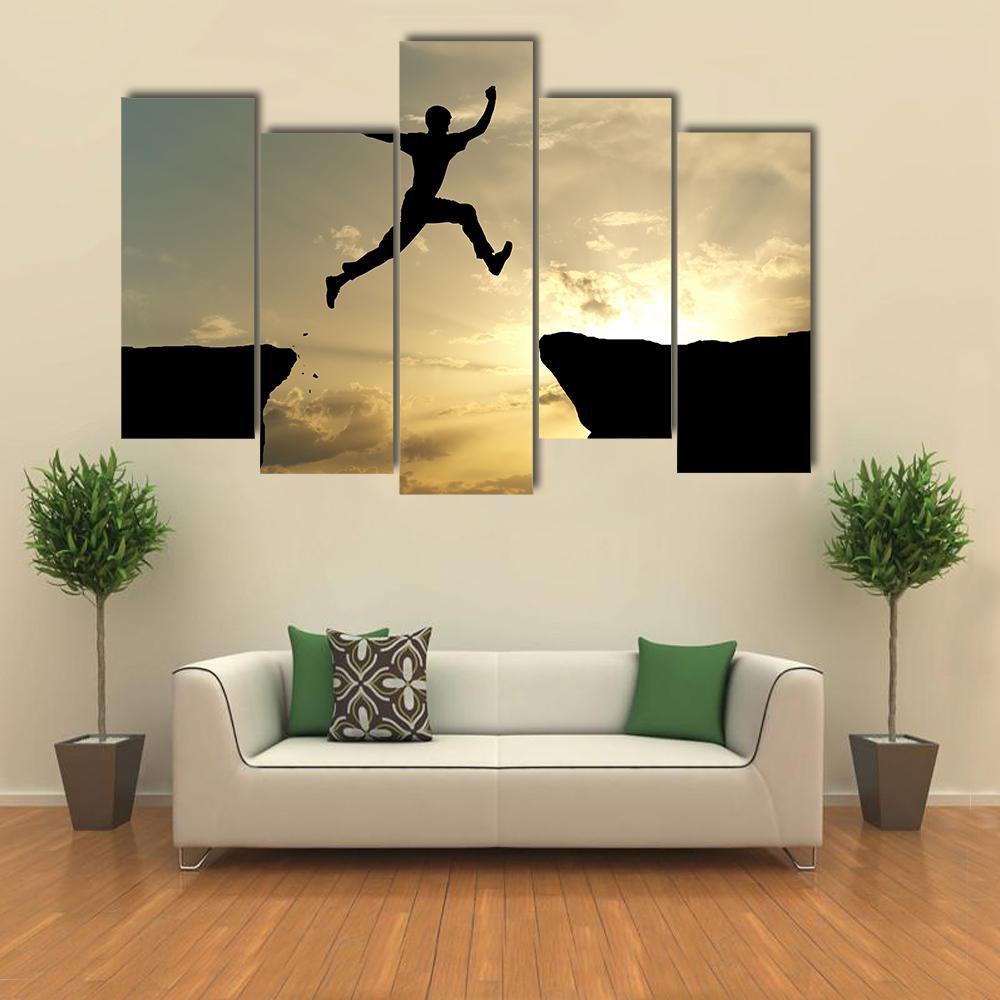 Man Jump Through Gap Canvas Wall Art-5 Pop-Gallery Wrap-47" x 32"-Tiaracle