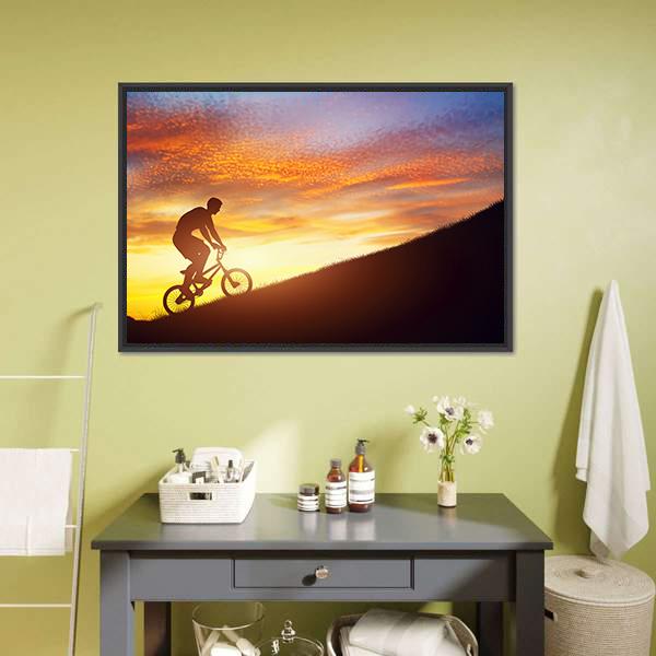 Man Riding Bmx Bike Canvas Wall Art-1 Piece-Floating Frame-24" x 16"-Tiaracle