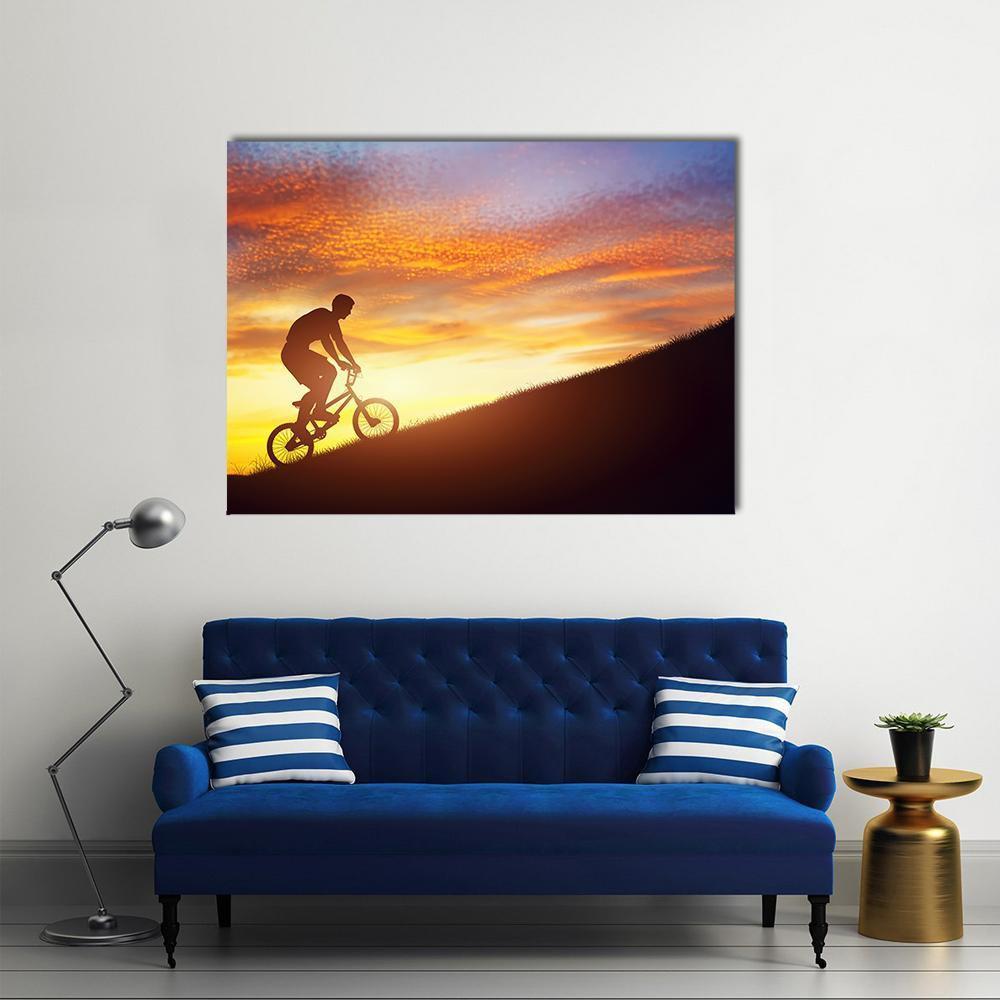 Man Riding Bmx Bike Canvas Wall Art-1 Piece-Gallery Wrap-48" x 32"-Tiaracle