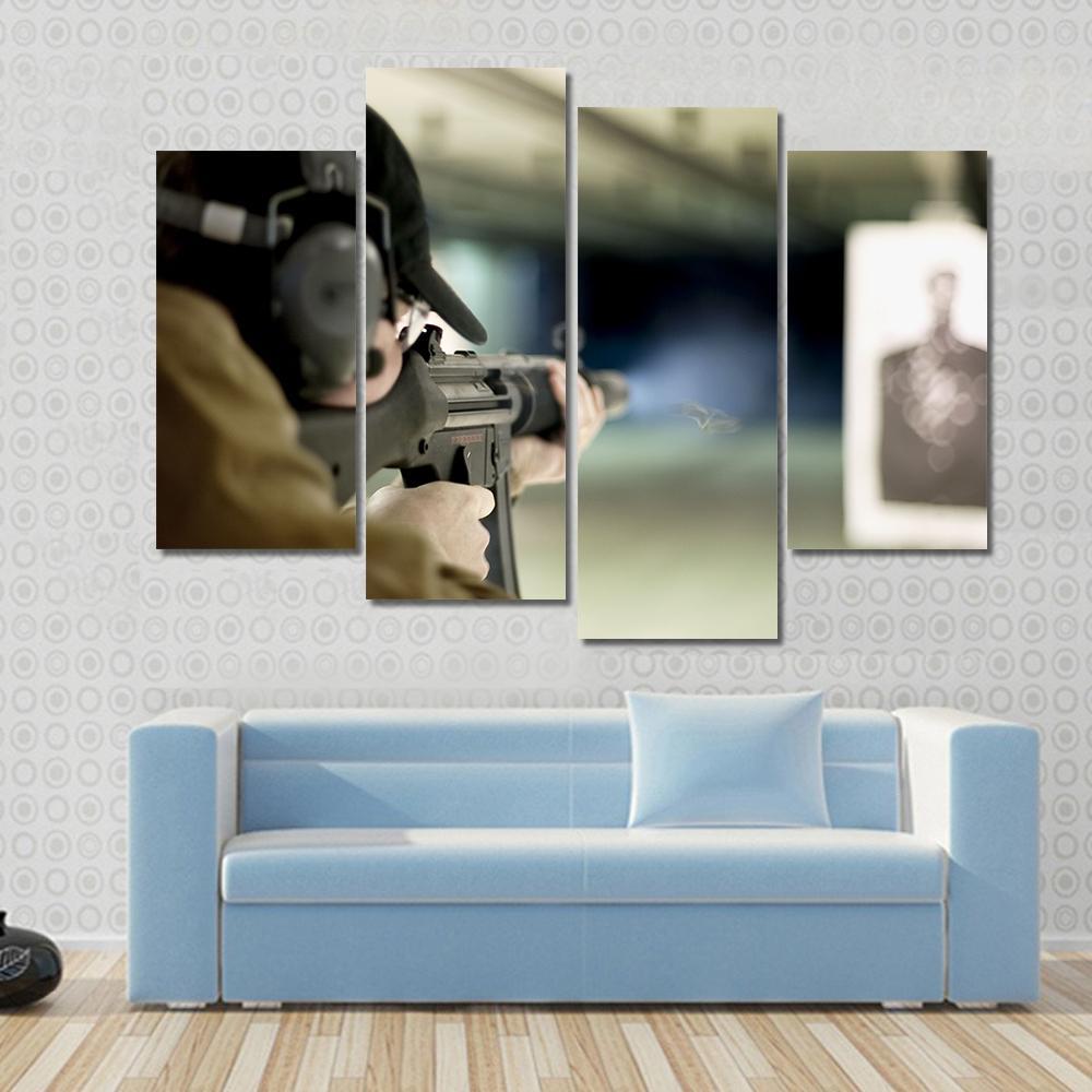 Man Shooting Target Canvas Wall Art-4 Pop-Gallery Wrap-50" x 32"-Tiaracle