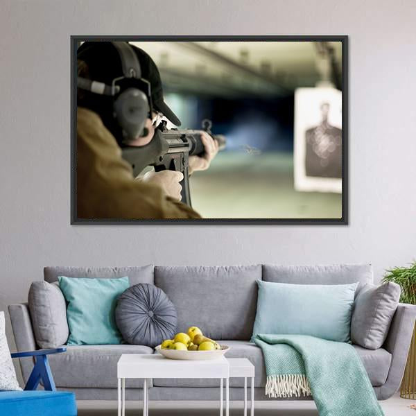 Man Shooting Target Canvas Wall Art-1 Piece-Floating Frame-24" x 16"-Tiaracle