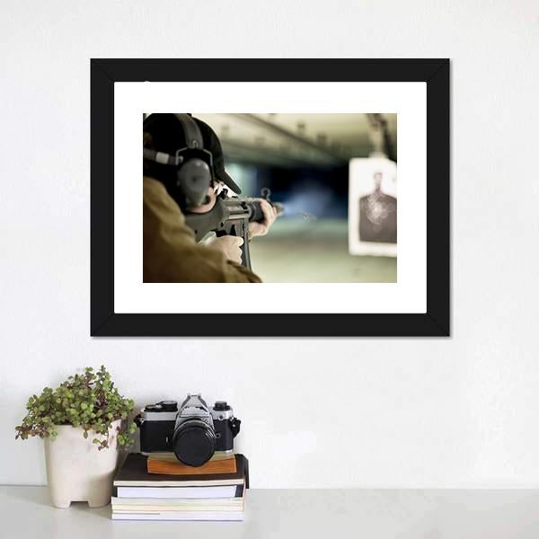 Man Shooting Target Canvas Wall Art-1 Piece-Framed Print-20" x 16"-Tiaracle