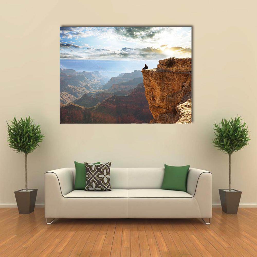 Man Sitting On Grand Canyon Canvas Wall Art-1 Piece-Gallery Wrap-48" x 32"-Tiaracle