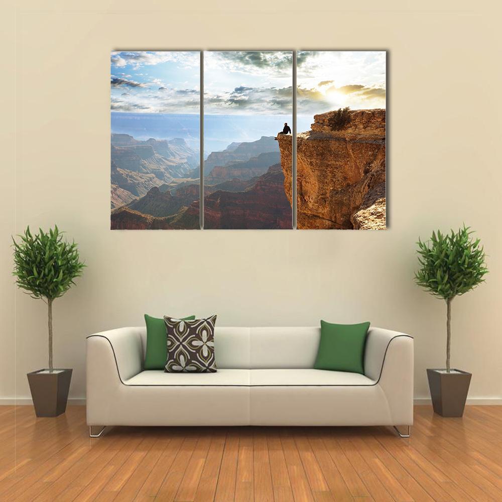 Man Sitting On Grand Canyon Canvas Wall Art-3 Horizontal-Gallery Wrap-37" x 24"-Tiaracle