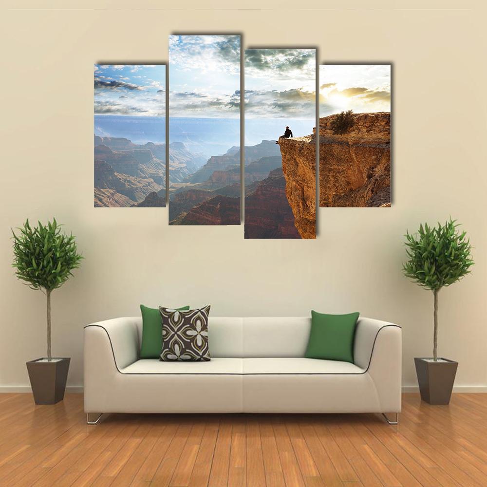 Man Sitting On Grand Canyon Canvas Wall Art-4 Pop-Gallery Wrap-50" x 32"-Tiaracle