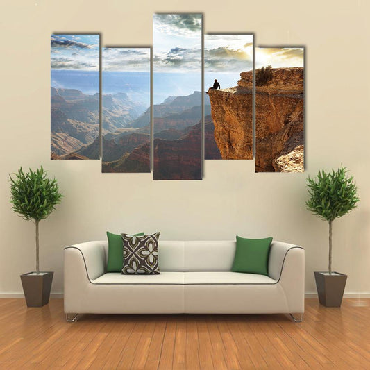 Man Sitting On Grand Canyon Canvas Wall Art-5 Pop-Gallery Wrap-47" x 32"-Tiaracle