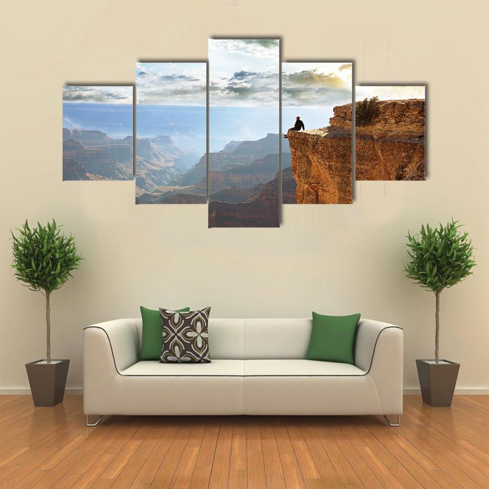 Man Sitting On Grand Canyon Canvas Wall Art-5 Star-Gallery Wrap-62" x 32"-Tiaracle