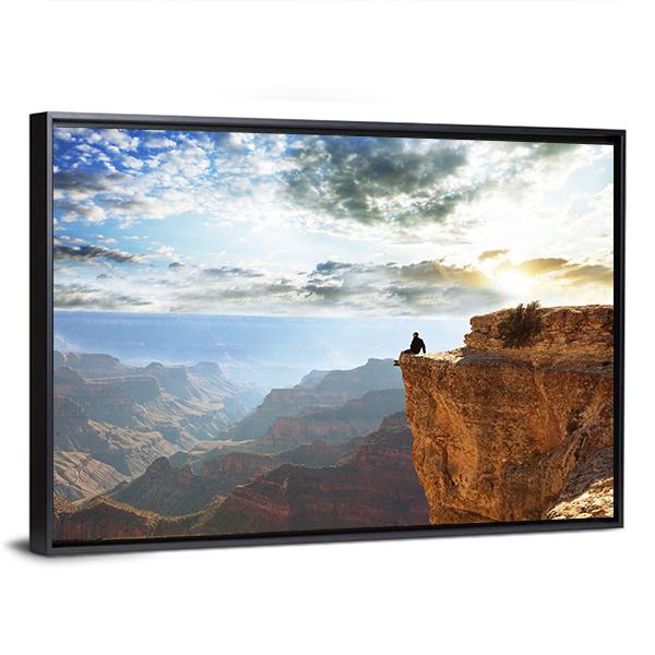 Man Sitting On Grand Canyon Canvas Wall Art-3 Horizontal-Gallery Wrap-25" x 16"-Tiaracle