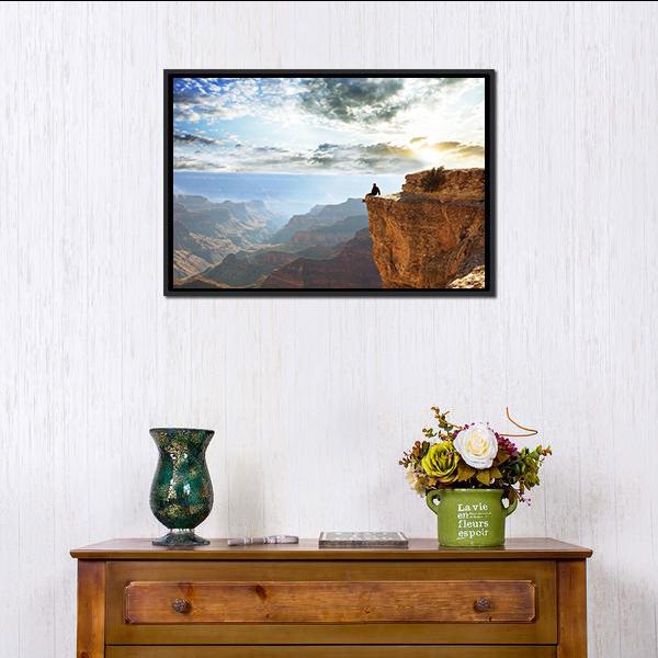 Man Sitting On Grand Canyon Canvas Wall Art-1 Piece-Floating Frame-24" x 16"-Tiaracle