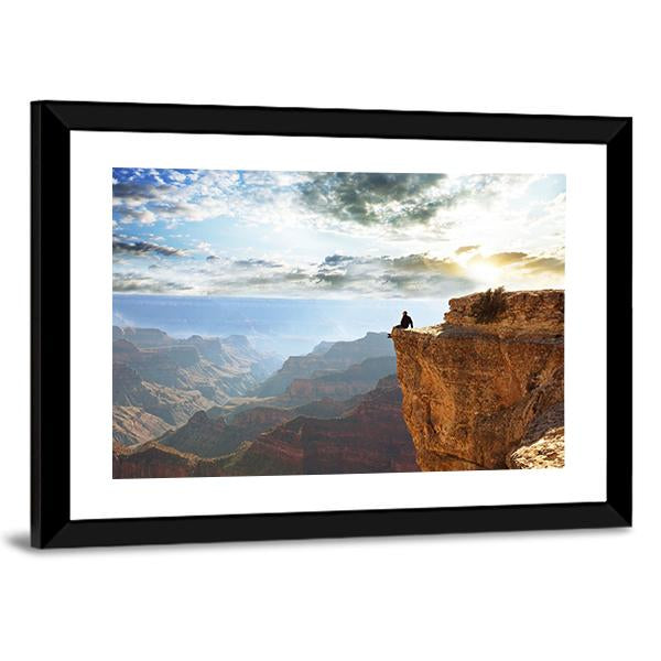 Man Sitting On Grand Canyon Canvas Wall Art-3 Horizontal-Gallery Wrap-25" x 16"-Tiaracle