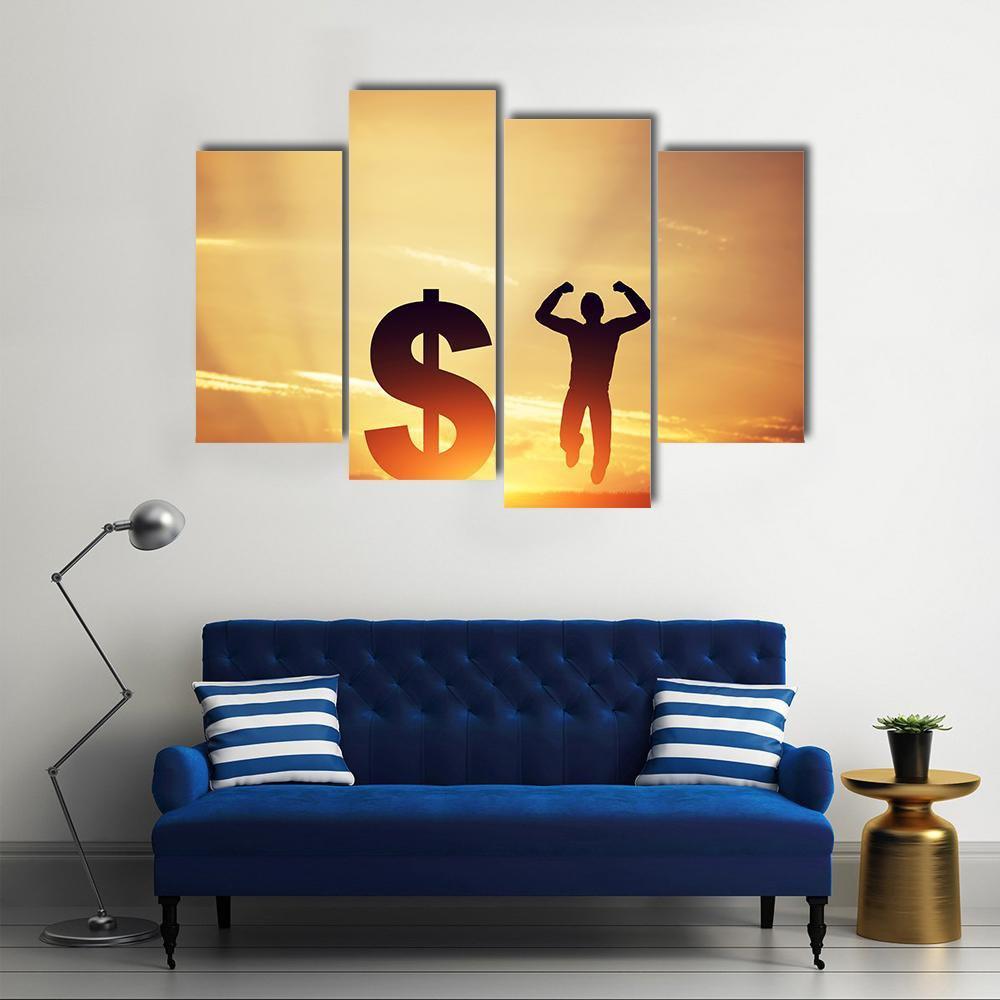 Man With Dollar Symbol Canvas Wall Art-4 Pop-Gallery Wrap-50" x 32"-Tiaracle