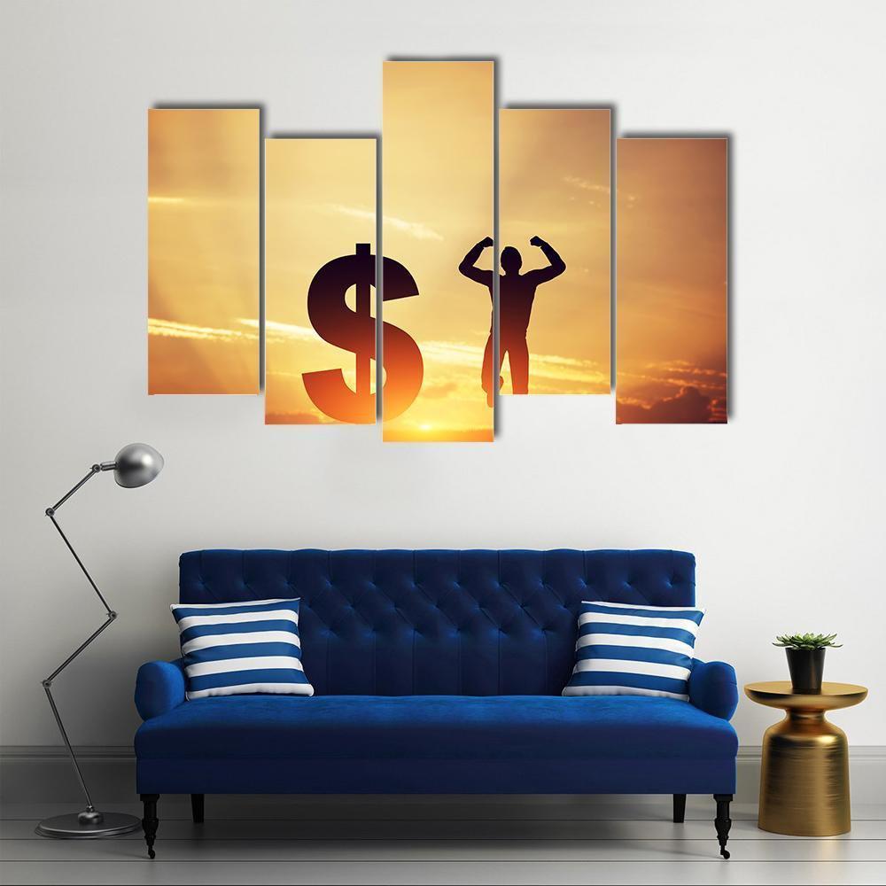 Man With Dollar Symbol Canvas Wall Art-5 Pop-Gallery Wrap-47" x 32"-Tiaracle