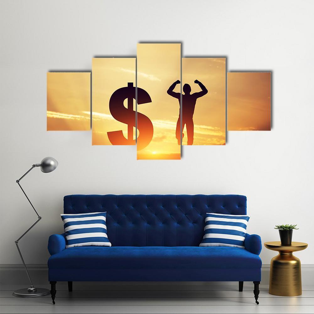 Man With Dollar Symbol Canvas Wall Art-5 Star-Gallery Wrap-62" x 32"-Tiaracle