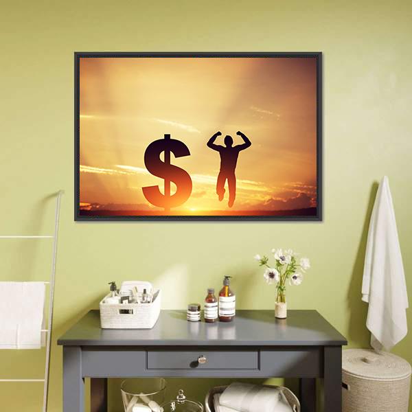 Man With Dollar Symbol Canvas Wall Art-1 Piece-Floating Frame-24" x 16"-Tiaracle