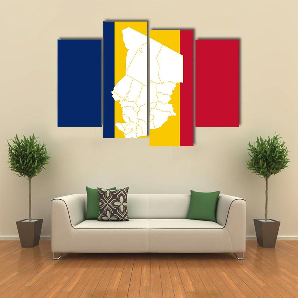 Map In Chad Flag Canvas Wall Art-4 Pop-Gallery Wrap-50" x 32"-Tiaracle