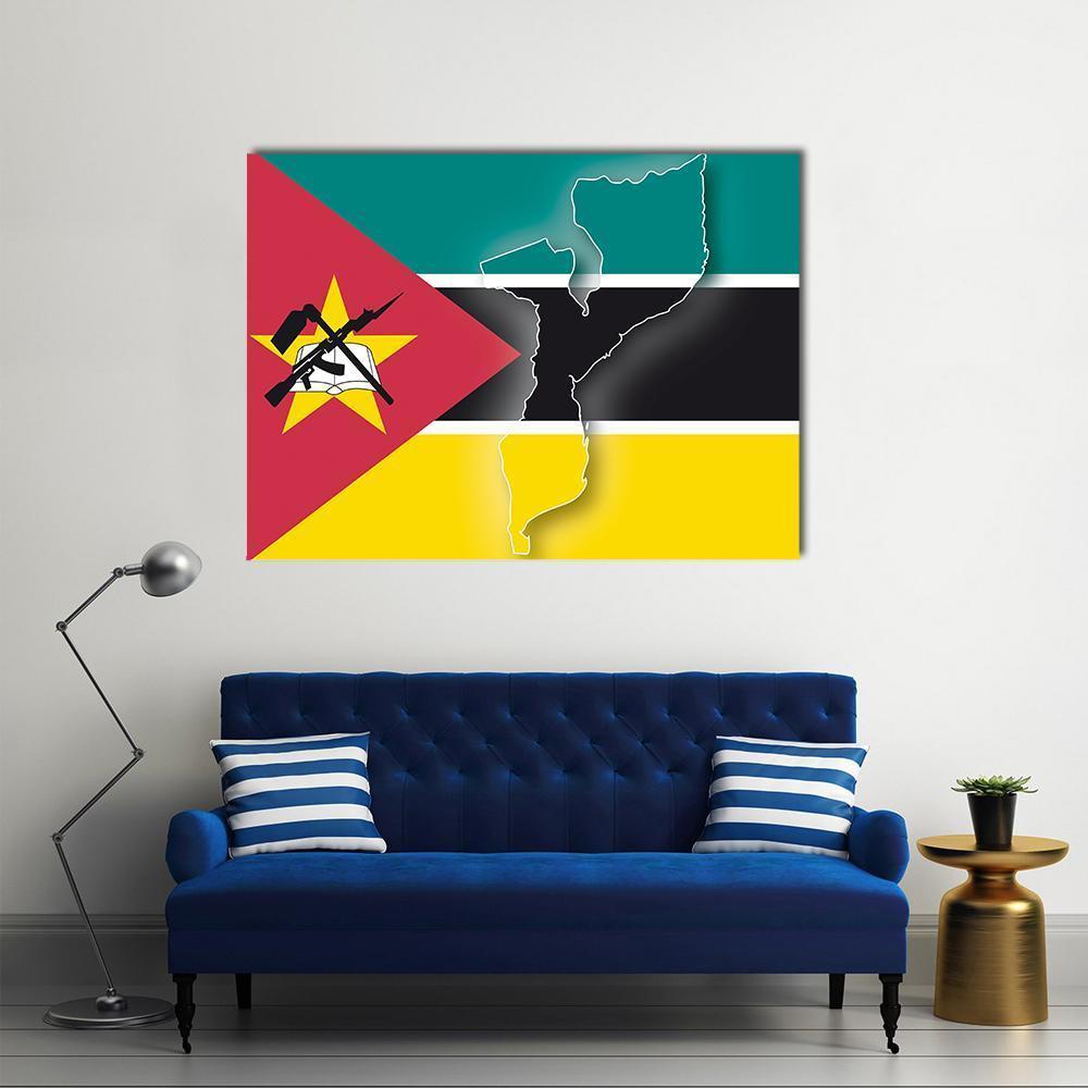 Map In Mozambique Flag Canvas Wall Art-1 Piece-Gallery Wrap-48" x 32"-Tiaracle