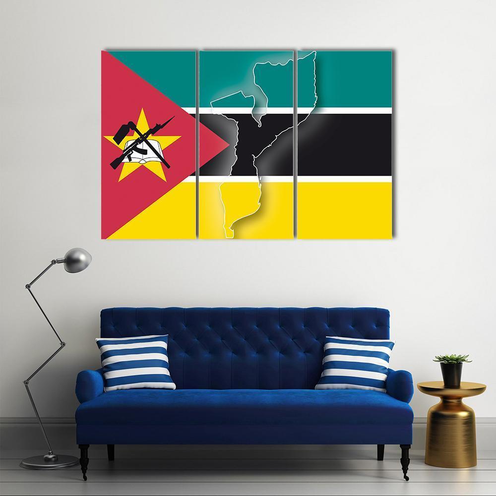 Map In Mozambique Flag Canvas Wall Art-3 Horizontal-Gallery Wrap-37" x 24"-Tiaracle