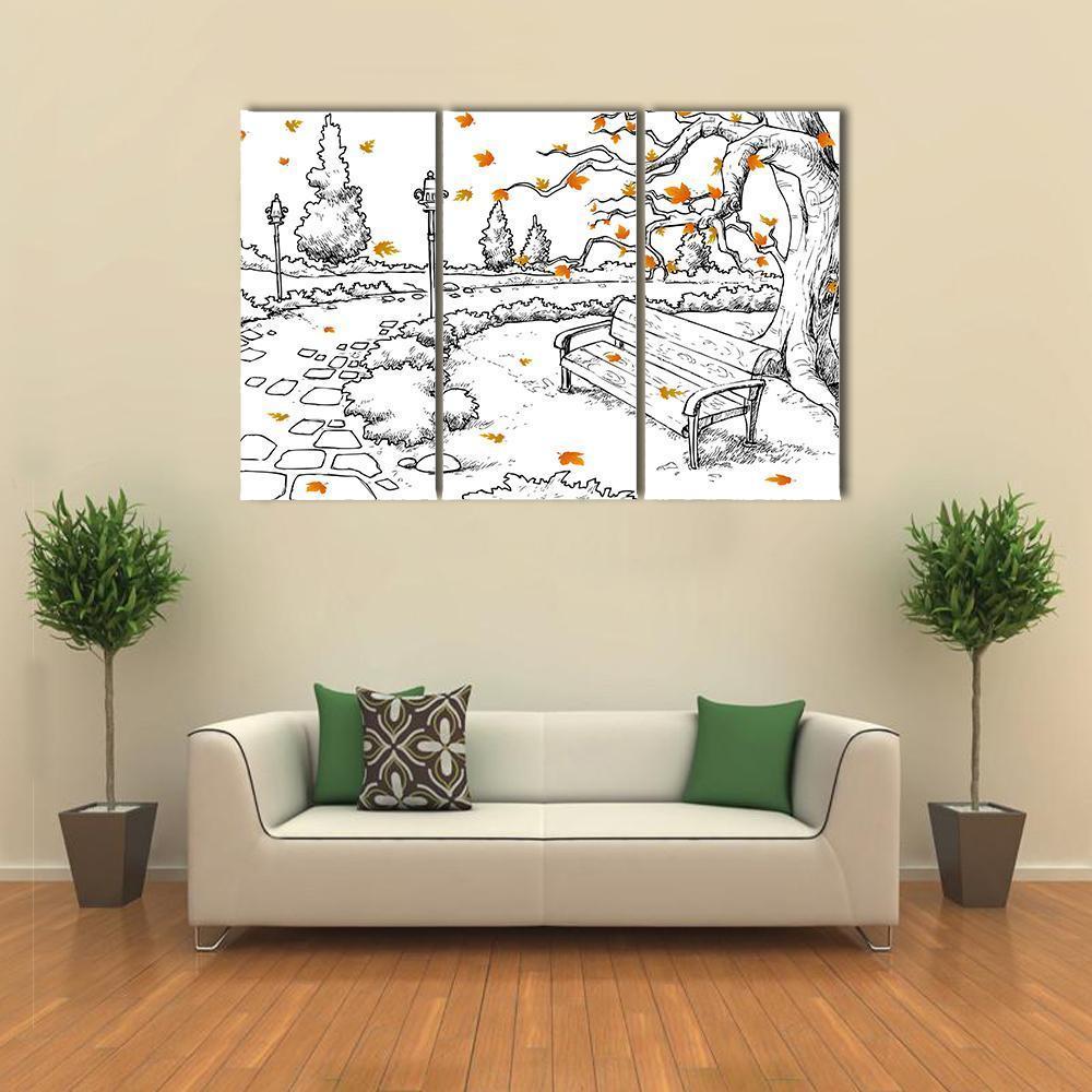 Sketch Of Autumn Canvas Wall Art-3 Horizontal-Gallery Wrap-37" x 24"-Tiaracle