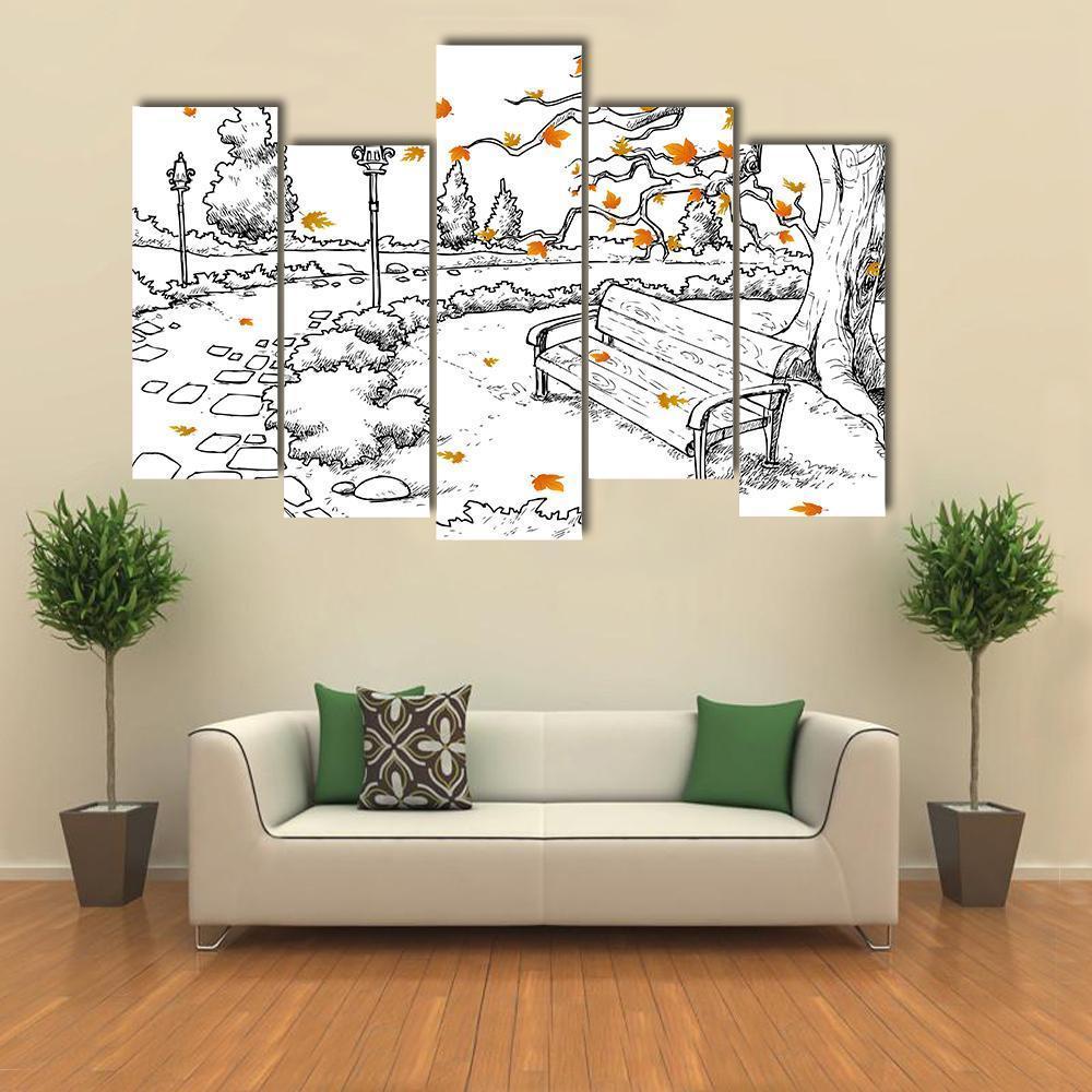 Sketch Of Autumn Canvas Wall Art-5 Pop-Gallery Wrap-47" x 32"-Tiaracle