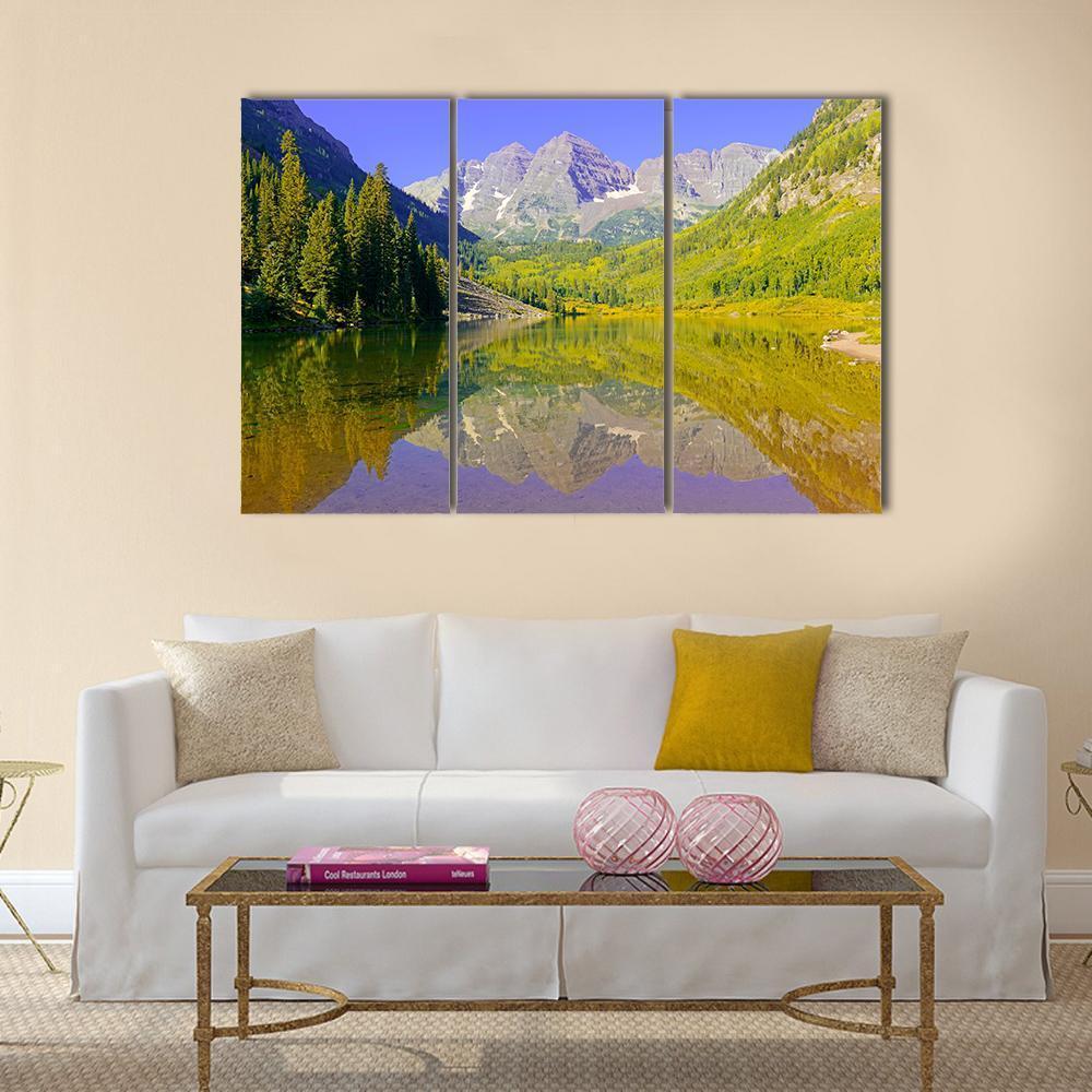 Maroon Bells With Lake Canvas Wall Art-3 Horizontal-Gallery Wrap-37" x 24"-Tiaracle