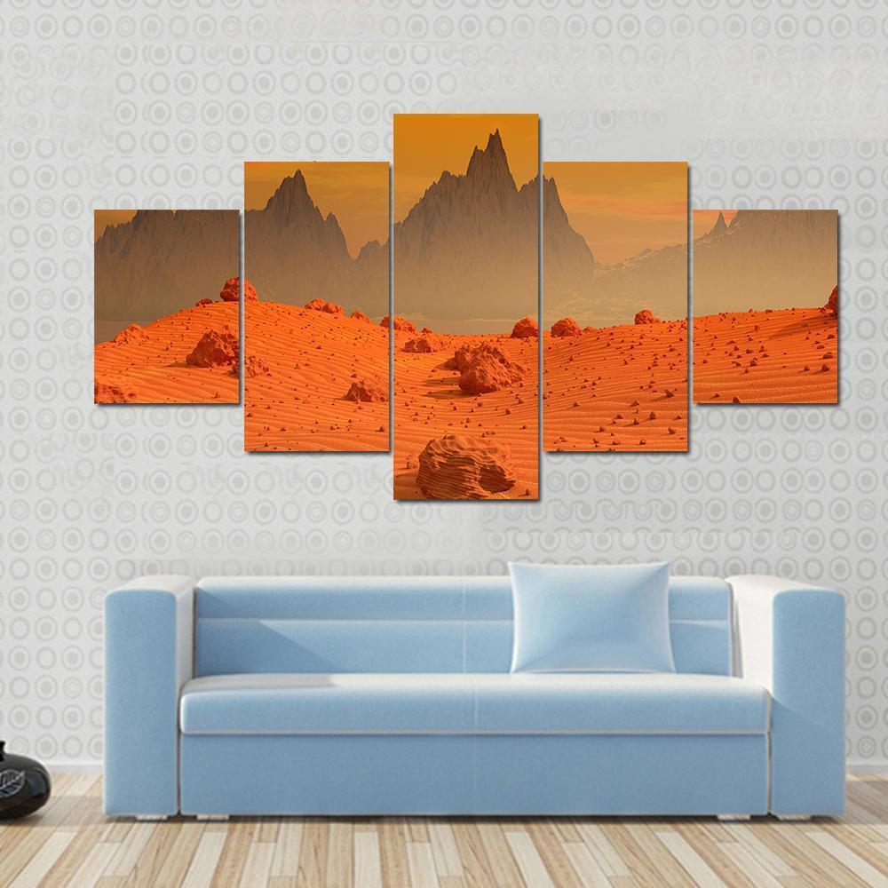 Landscape Of Mars Canvas Wall Art-5 Star-Gallery Wrap-62" x 32"-Tiaracle