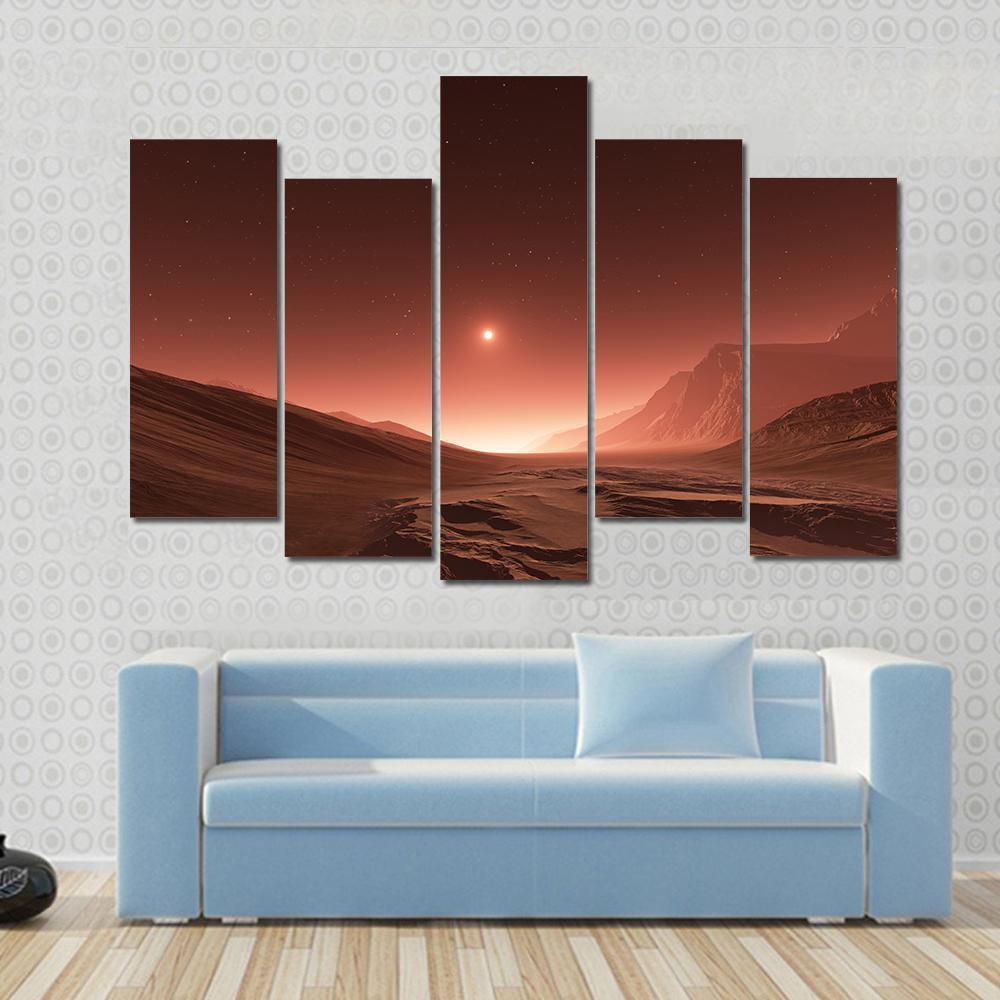 Sunset On Mars Canvas Wall Art-5 Pop-Gallery Wrap-47" x 32"-Tiaracle