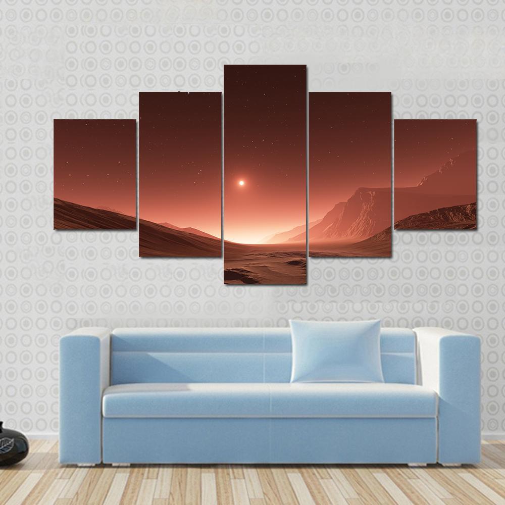 Sunset On Mars Canvas Wall Art-5 Star-Gallery Wrap-62" x 32"-Tiaracle