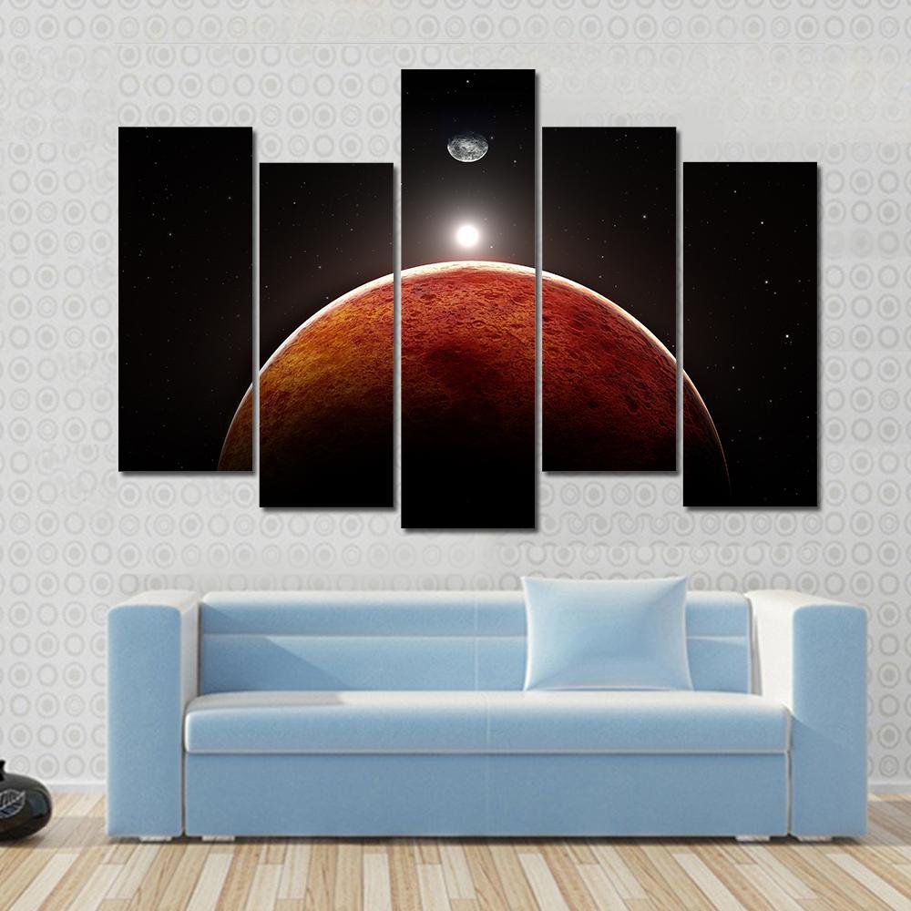 Planet Mars With Moon Canvas Wall Art-5 Pop-Gallery Wrap-47" x 32"-Tiaracle