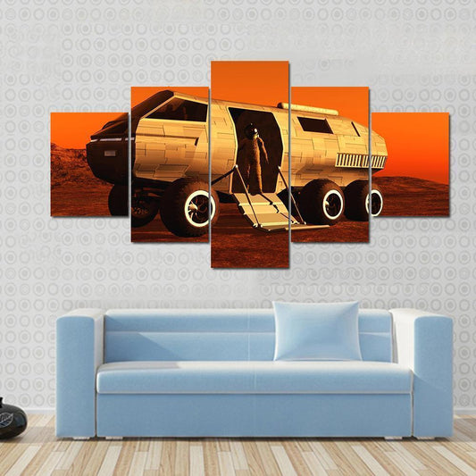 Astronaut In Mars Rover Canvas Wall Art-5 Star-Gallery Wrap-62" x 32"-Tiaracle