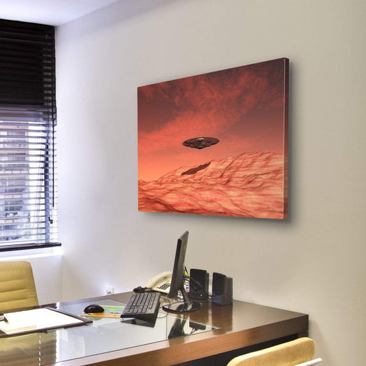 Spaceship On Mars Canvas Wall Art-3 Horizontal-Gallery Wrap-25" x 16"-Tiaracle