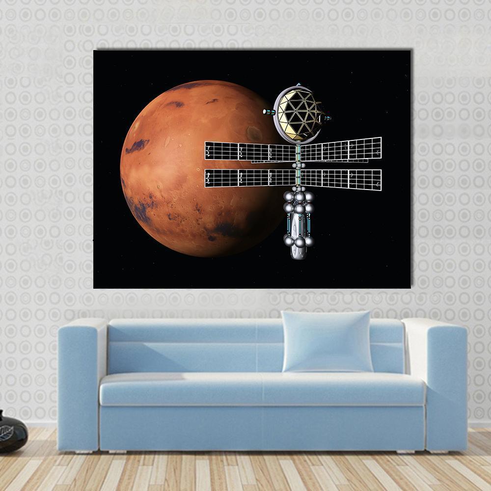 Mars With Space Probe Canvas Wall Art-1 Piece-Gallery Wrap-48" x 32"-Tiaracle