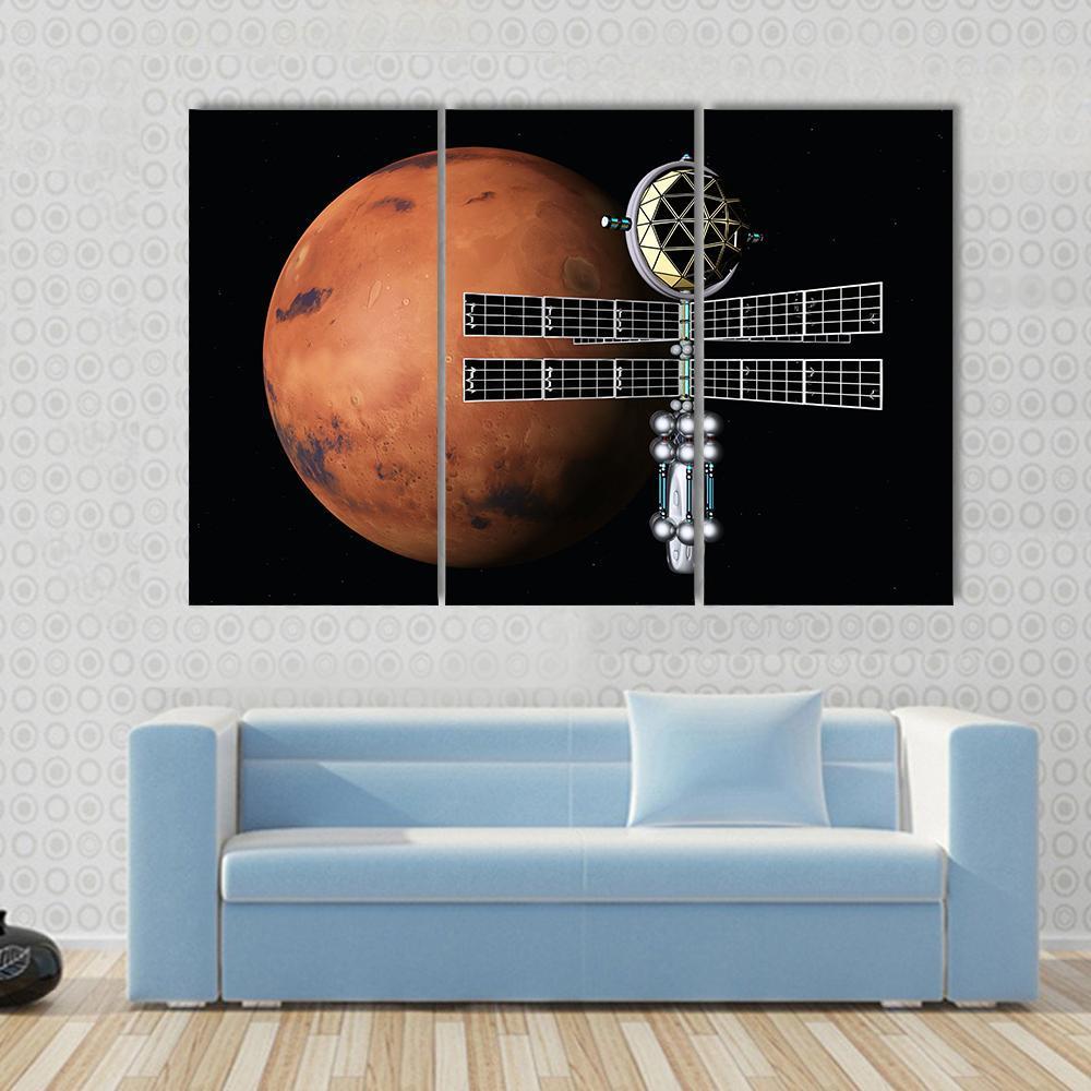 Mars With Space Probe Canvas Wall Art-3 Horizontal-Gallery Wrap-37" x 24"-Tiaracle