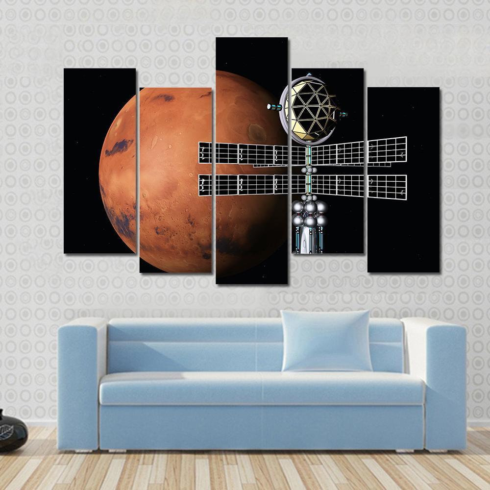 Mars With Space Probe Canvas Wall Art-5 Pop-Gallery Wrap-47" x 32"-Tiaracle