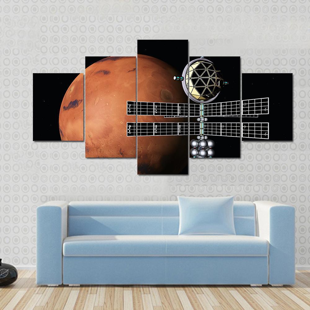 Mars With Space Probe Canvas Wall Art-5 Star-Gallery Wrap-62" x 32"-Tiaracle