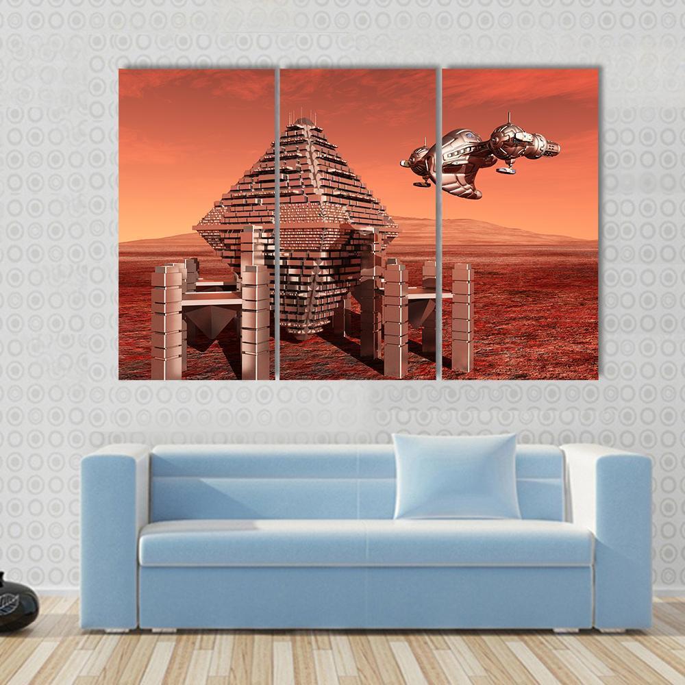 Space Station In Mars Canvas Wall Art-3 Horizontal-Gallery Wrap-37" x 24"-Tiaracle