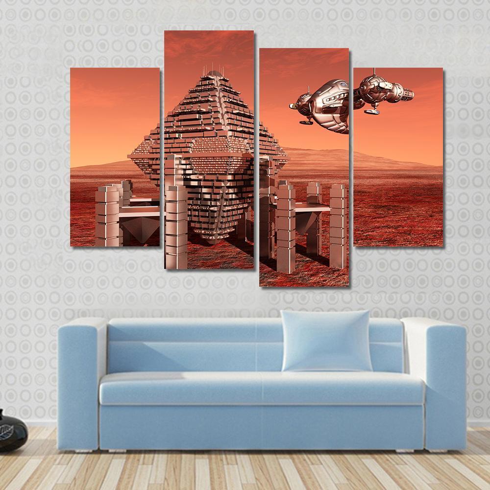 Space Station In Mars Canvas Wall Art-4 Pop-Gallery Wrap-50" x 32"-Tiaracle