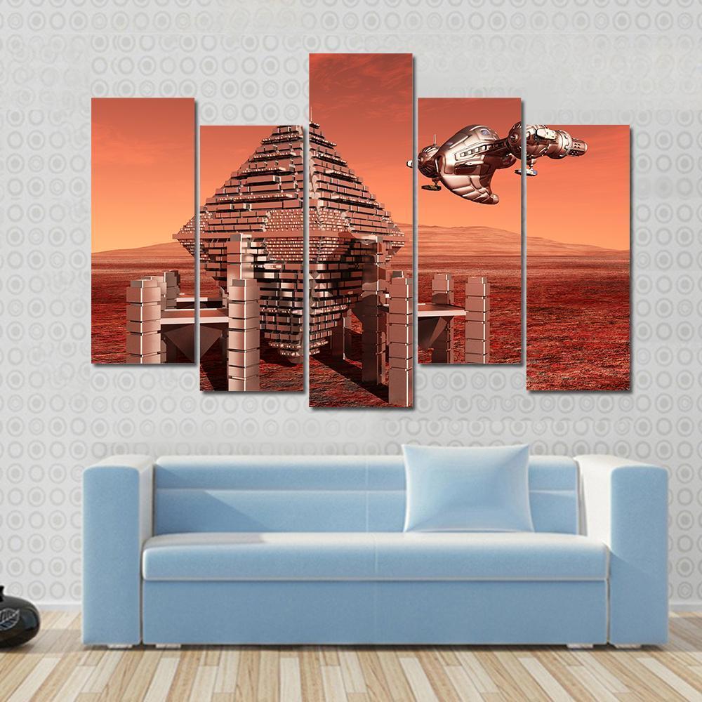 Space Station In Mars Canvas Wall Art-5 Pop-Gallery Wrap-47" x 32"-Tiaracle