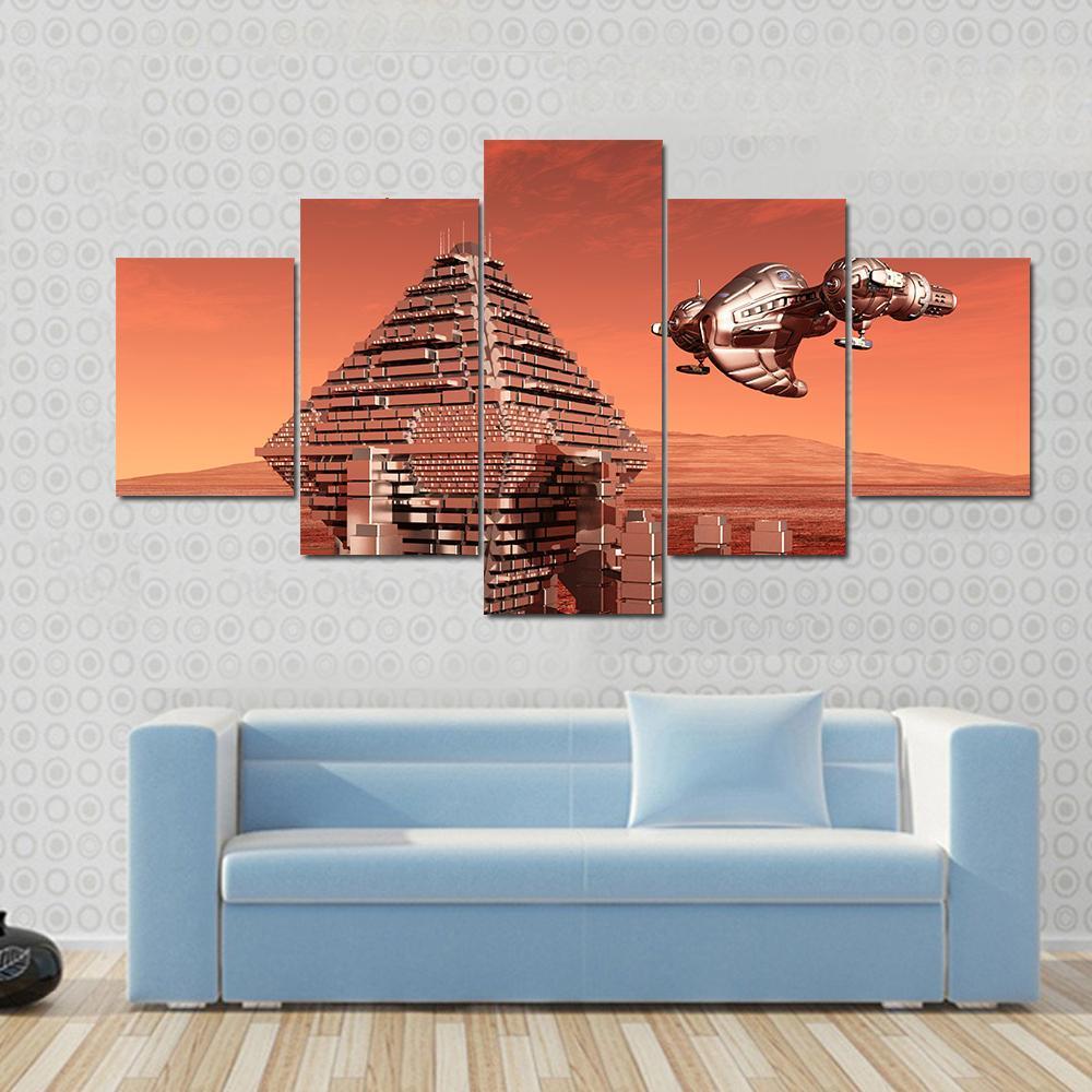 Space Station In Mars Canvas Wall Art-5 Star-Gallery Wrap-62" x 32"-Tiaracle