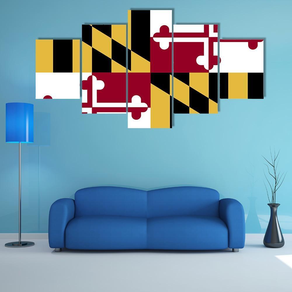 Maryland Flag Canvas Wall Art-5 Star-Gallery Wrap-62" x 32"-Tiaracle